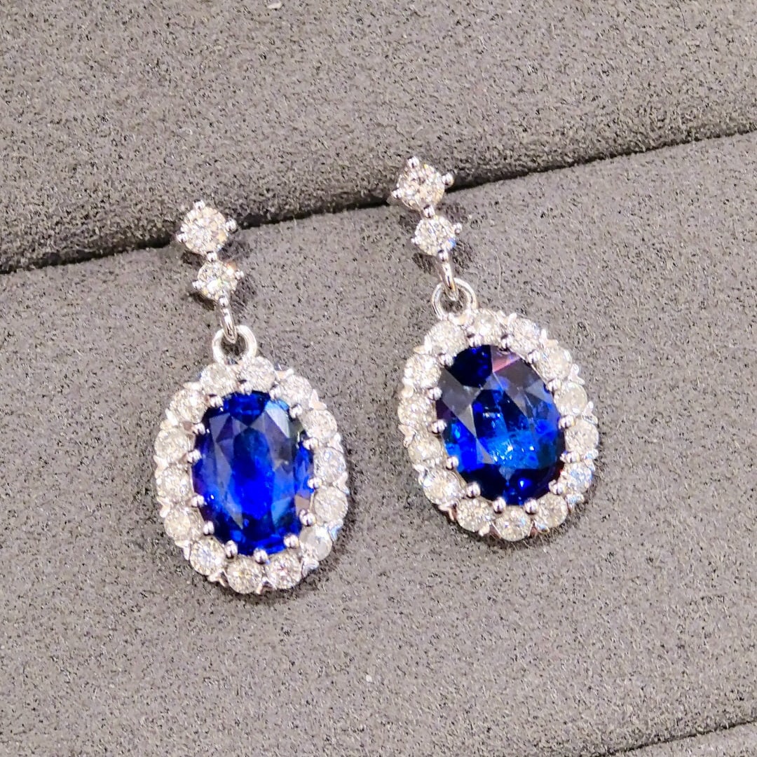 14k Gold 2.87 Ctw Natural Sapphire & Diamond Earrings - 5