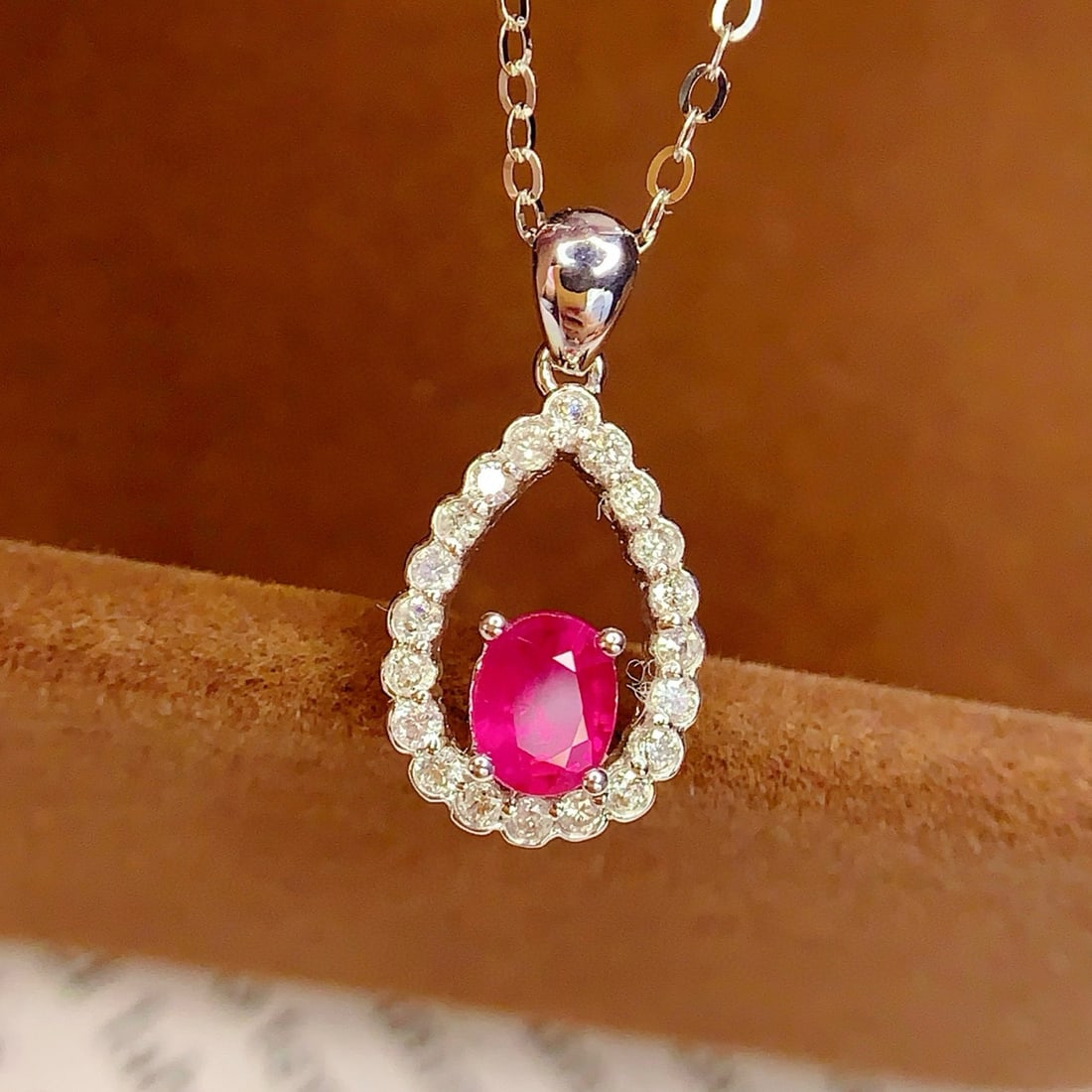 14k Gold 0.5 Ct Natural Ruby & Diamond Pendant( Without Chain ) - 4