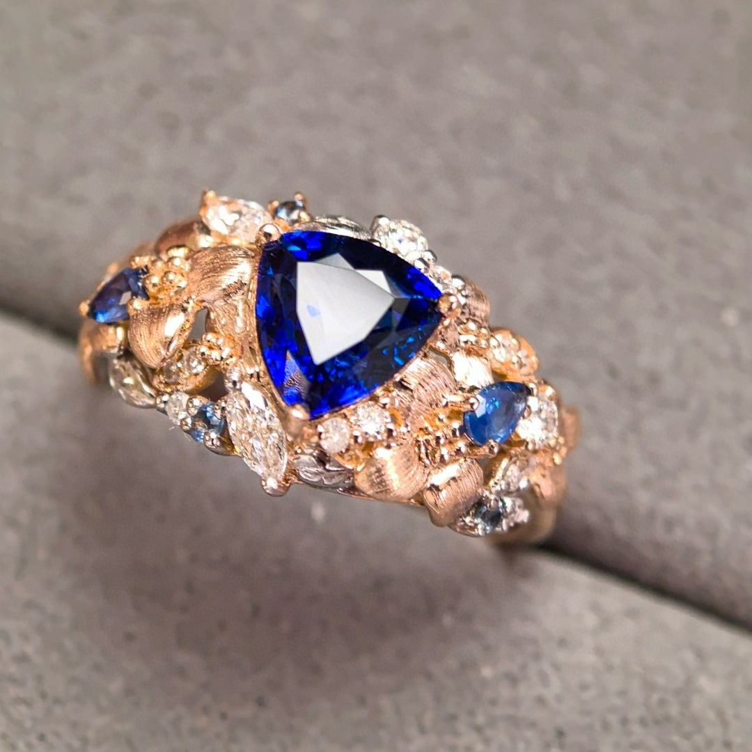 14k Gold 1.38 Ctw Natural Sapphire & Diamond Ring - 2