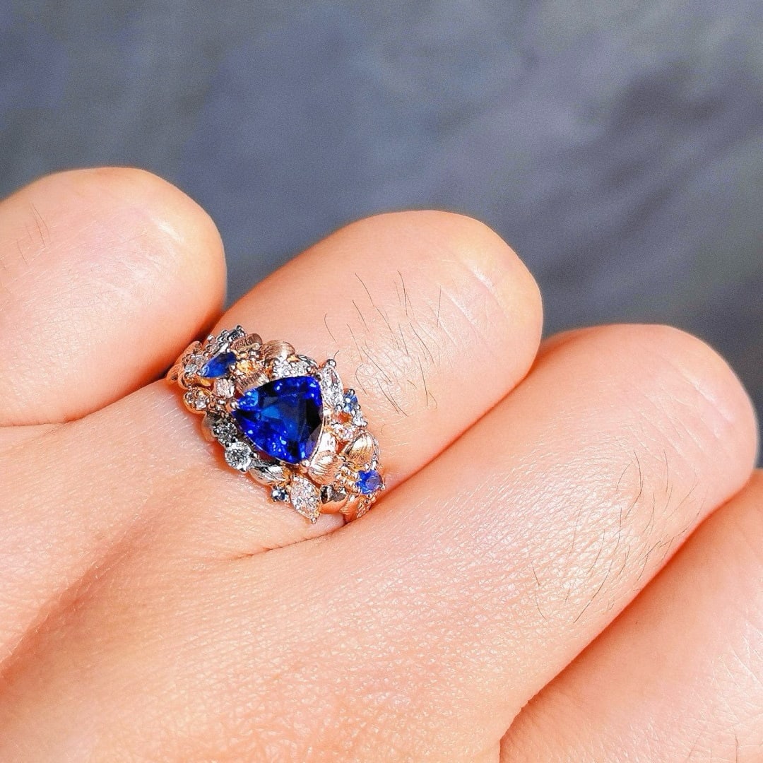 14k Gold 1.38 Ctw Natural Sapphire & Diamond Ring - 3