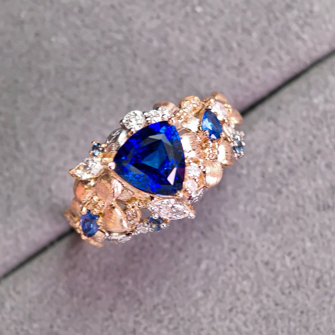 14k Gold 1.38 Ctw Natural Sapphire & Diamond Ring - 4
