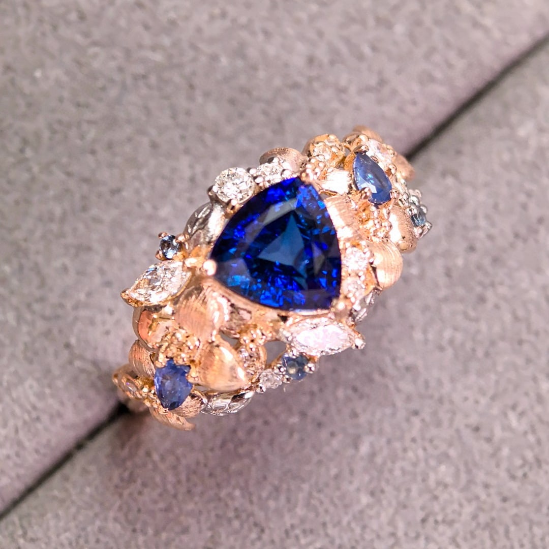 14k Gold 1.38 Ctw Natural Sapphire & Diamond Ring - 5