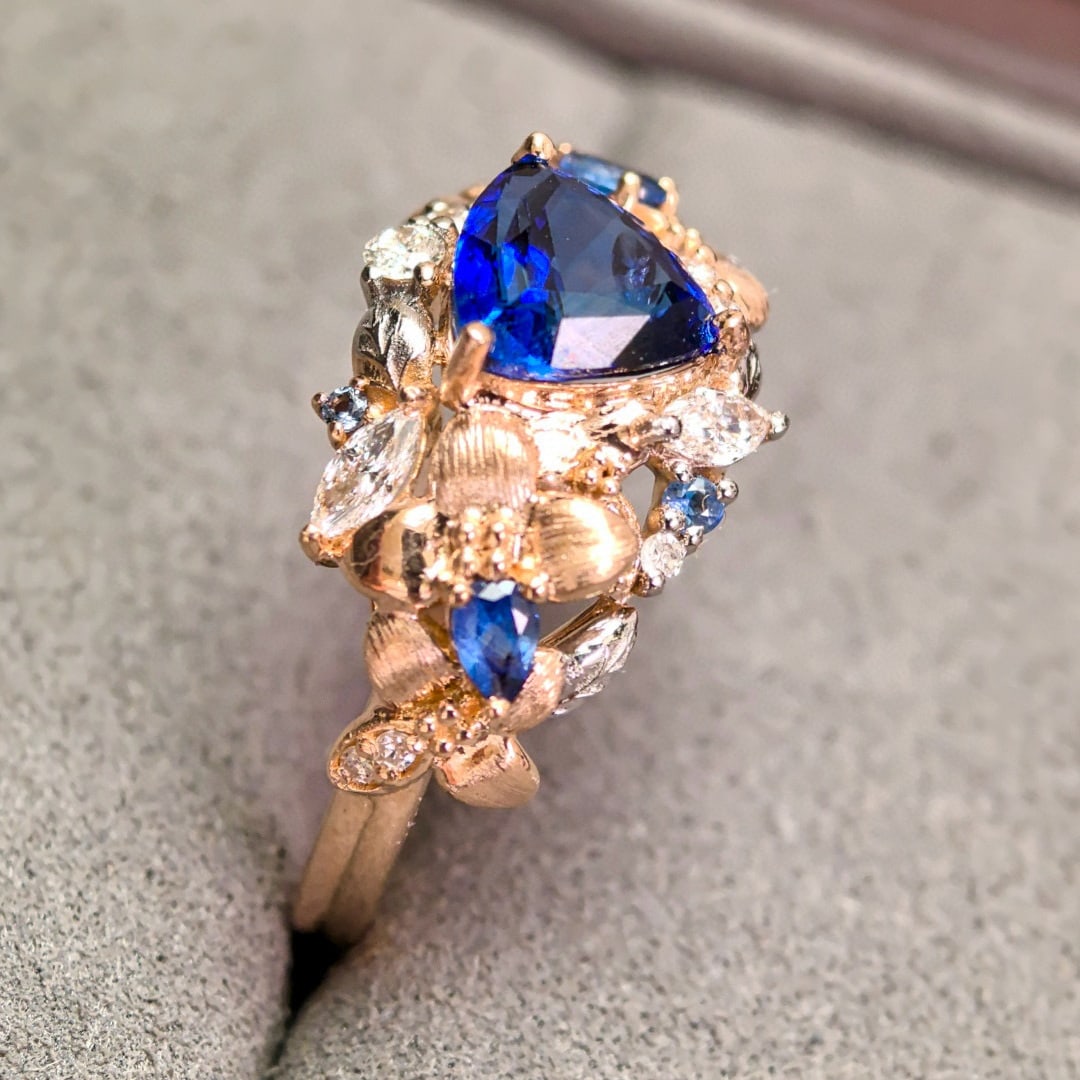 14k Gold 1.38 Ctw Natural Sapphire & Diamond Ring - 6