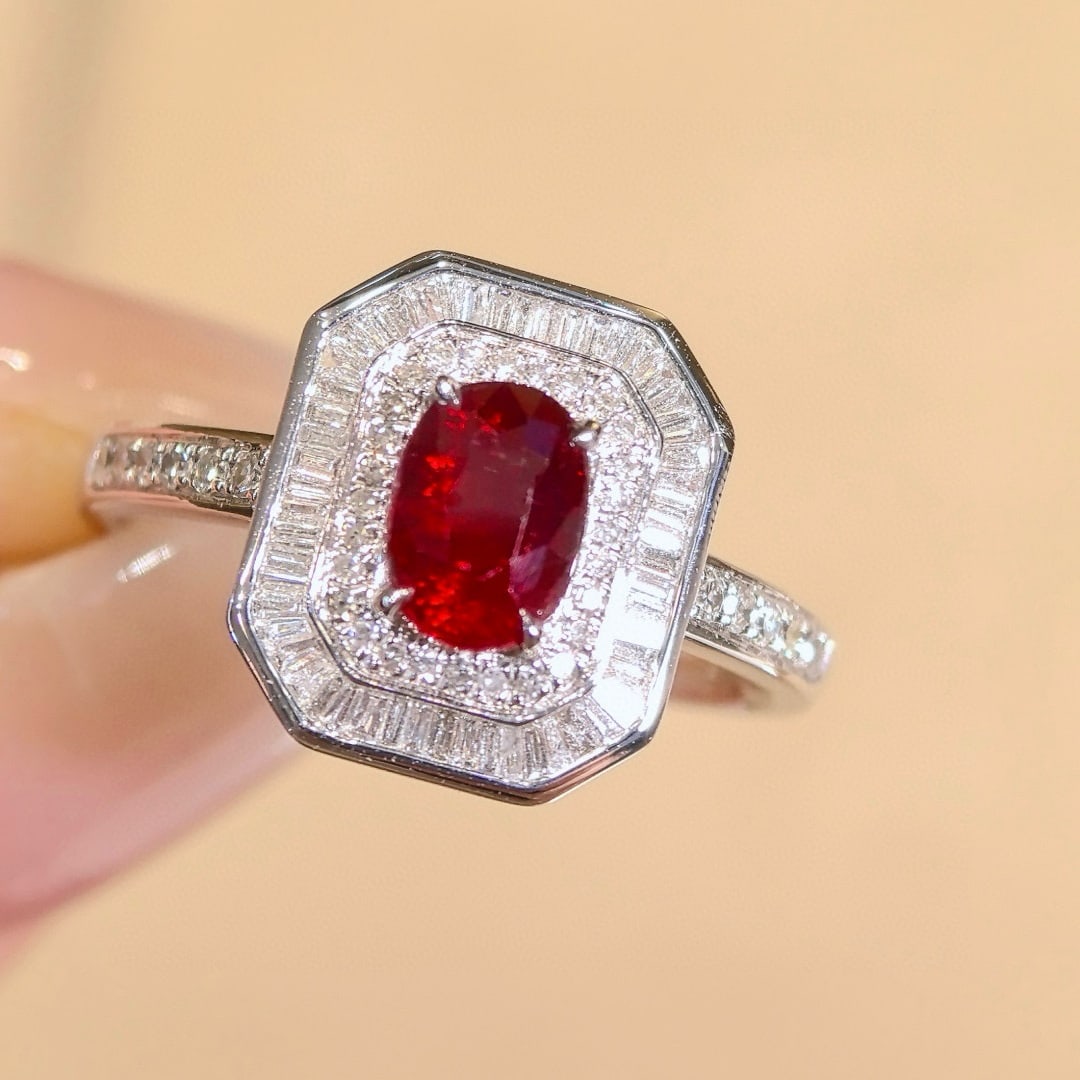 14k Gold 1.53 Ctw Natural Ruby & Diamond Ring: Ref:230998181 // gold content:14k gold // ring size:7. 25us // // main gemstone:ruby // shape:oval // carat weight:1. 01ct // color:pigeonblood red // treatment:natural // // adjacent gemstone 2 : dia