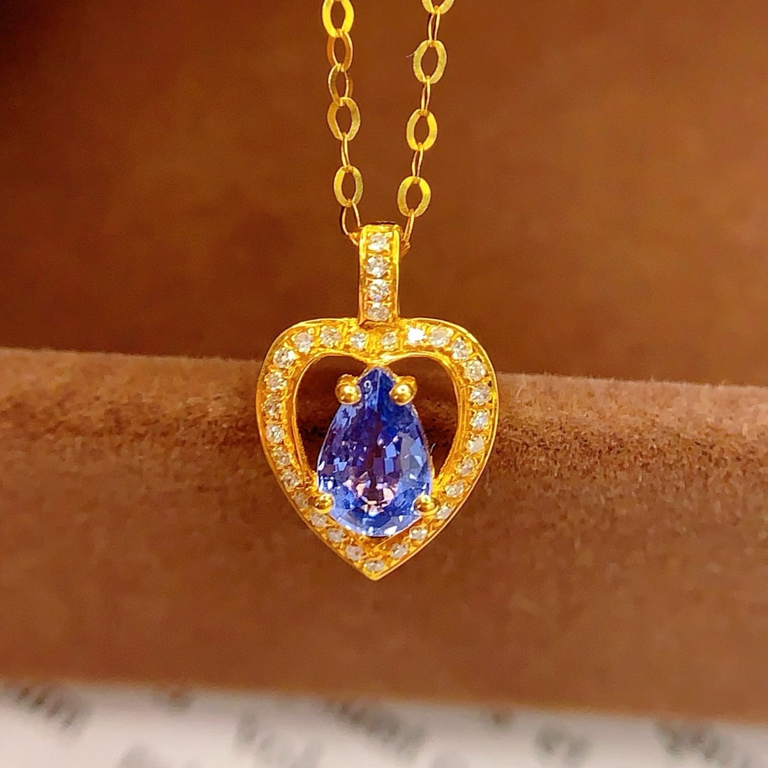 14k Gold 0.8 Ct Natural Sapphire & Diamond Necklace - 3