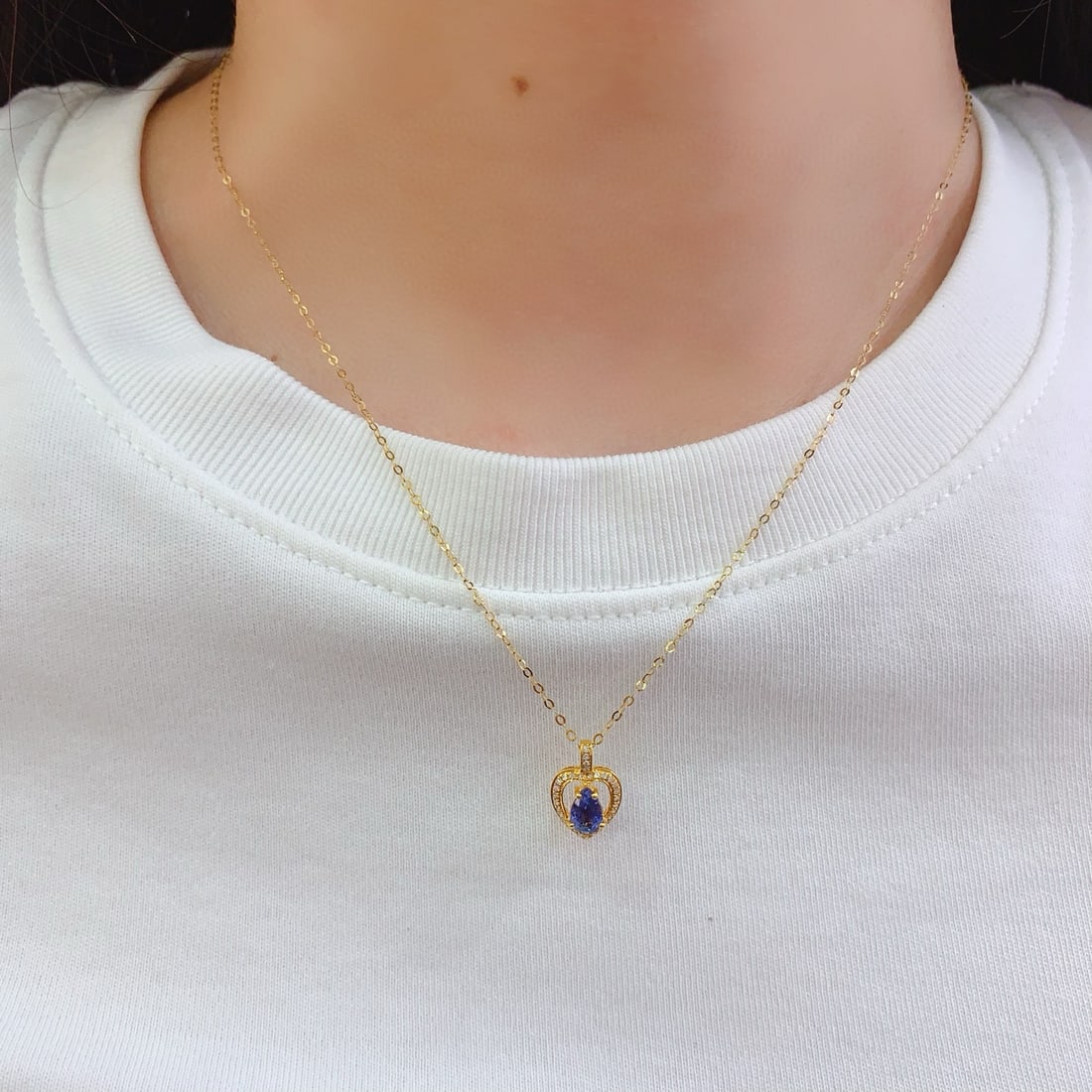 14k Gold 0.8 Ct Natural Sapphire & Diamond Necklace - 4
