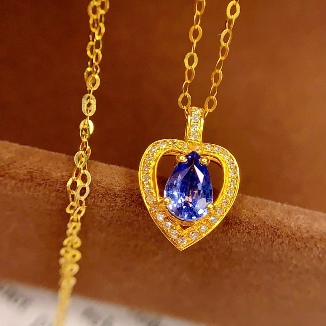 14k Gold 0.8 Ct Natural Sapphire & Diamond Necklace - 5