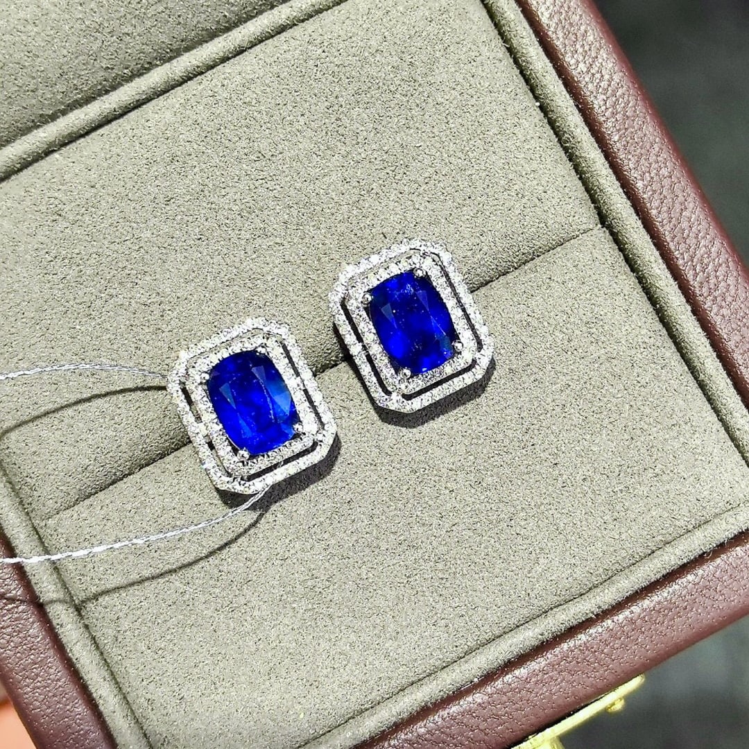 14k Gold 3.55 Ctw Natural Sapphire & Diamond Earrings - 2