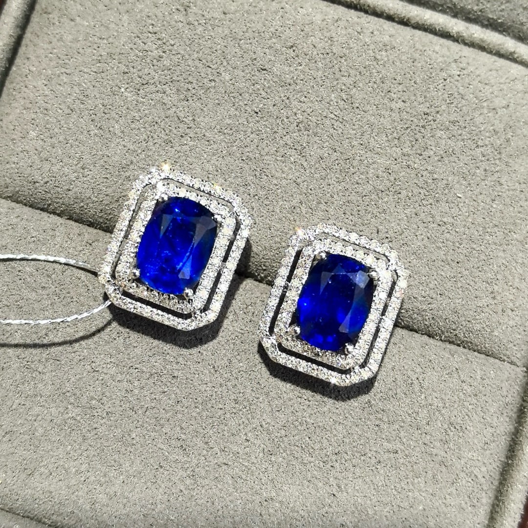 14k Gold 3.55 Ctw Natural Sapphire & Diamond Earrings - 3