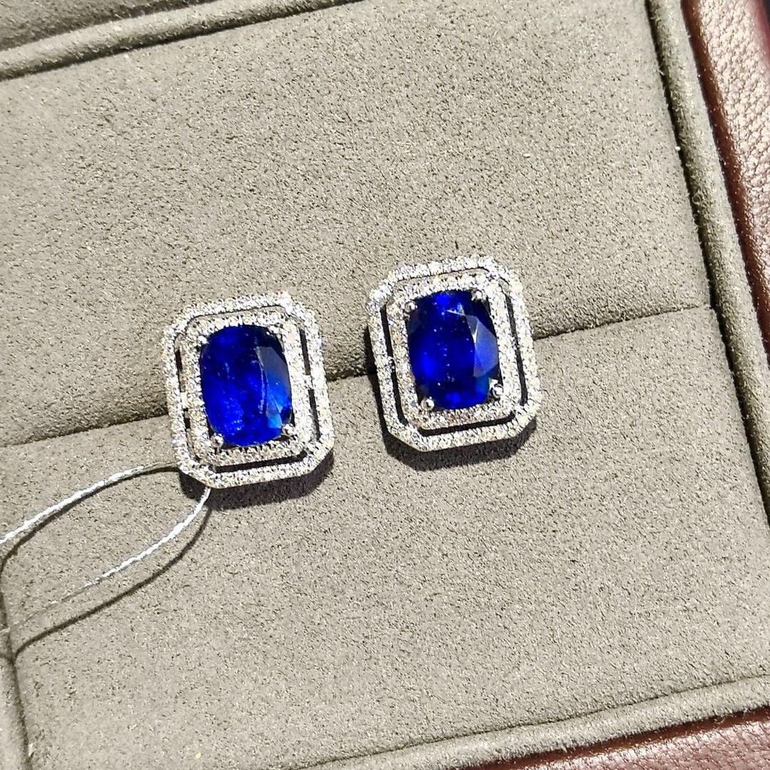 14k Gold 3.55 Ctw Natural Sapphire & Diamond Earrings - 4