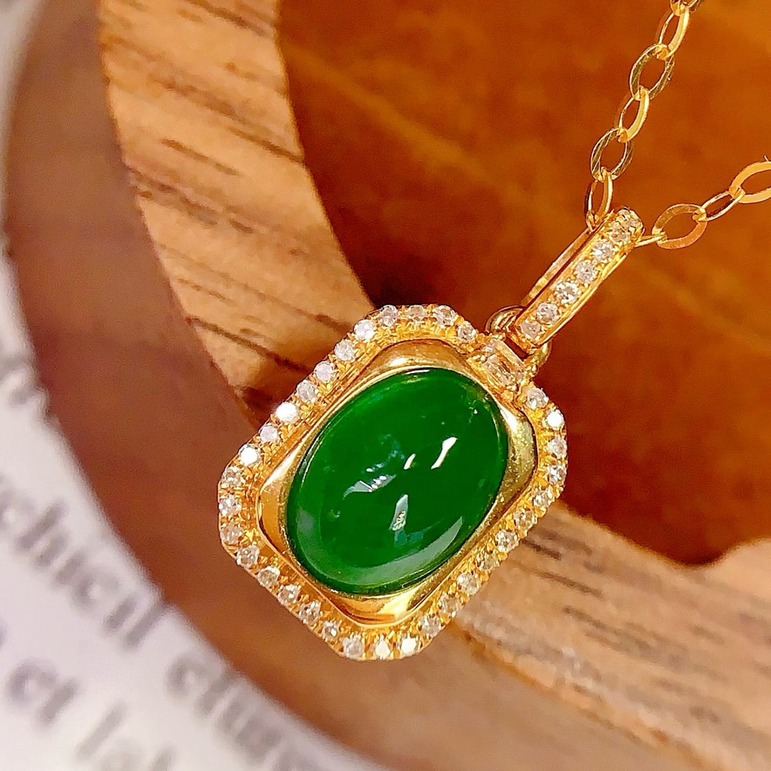 14k Gold 1 Ct Vivid Green Natural Emerald & Diamond Pendant( Without Chain ) - 2