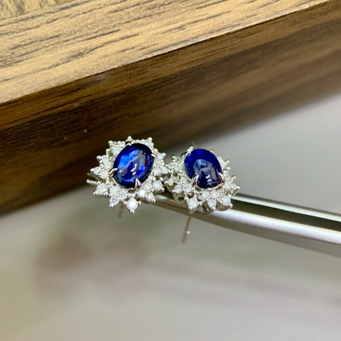 14k Gold 2.13 Ctw Natural Sapphire & Diamond Earrings - 5