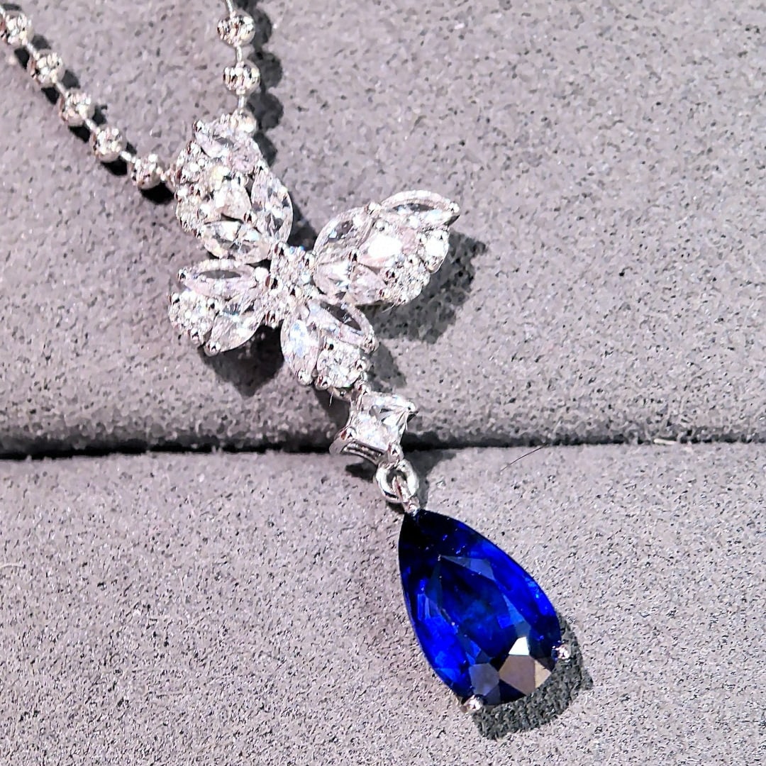 14k Gold 2.10 Ctw Natural Sapphire & Sapphire Pendant( Without Chain ) - 2