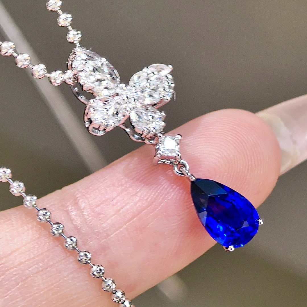 14k Gold 2.10 Ctw Natural Sapphire & Sapphire Pendant( Without Chain ) - 3