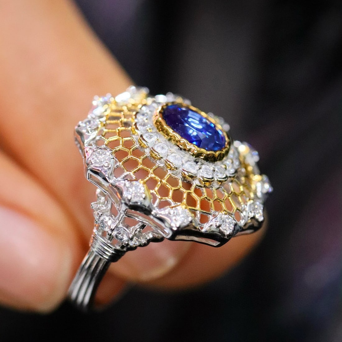 14k Gold 1.64 Ctw Natural Sapphire & Lab Grown Diamond Ring - 2
