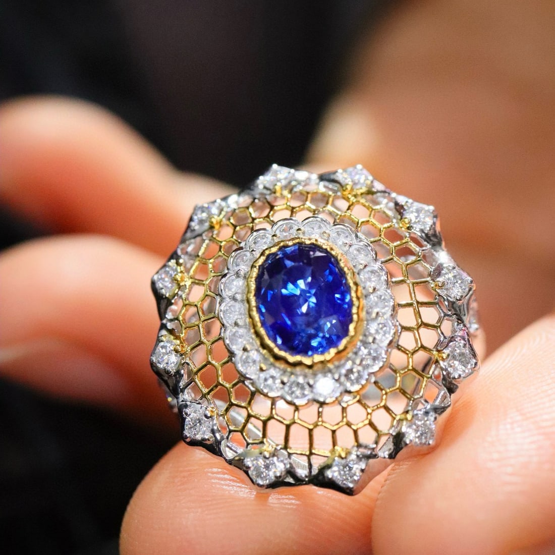 14k Gold 1.64 Ctw Natural Sapphire & Lab Grown Diamond Ring - 3