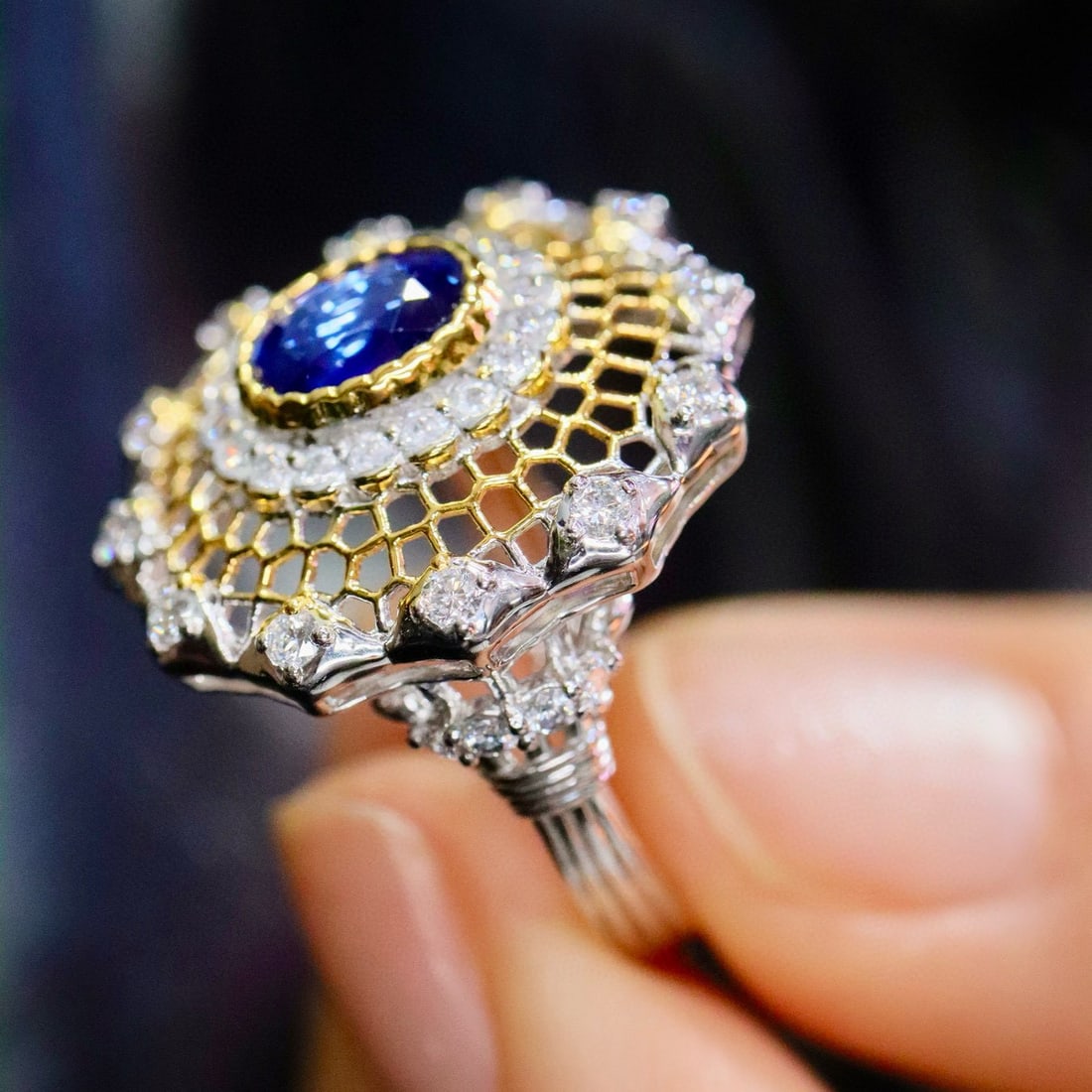14k Gold 1.64 Ctw Natural Sapphire & Lab Grown Diamond Ring - 4