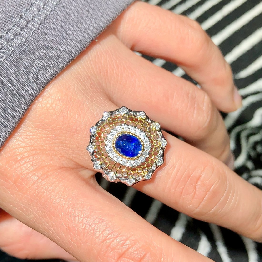 14k Gold 1.64 Ctw Natural Sapphire & Lab Grown Diamond Ring - 6