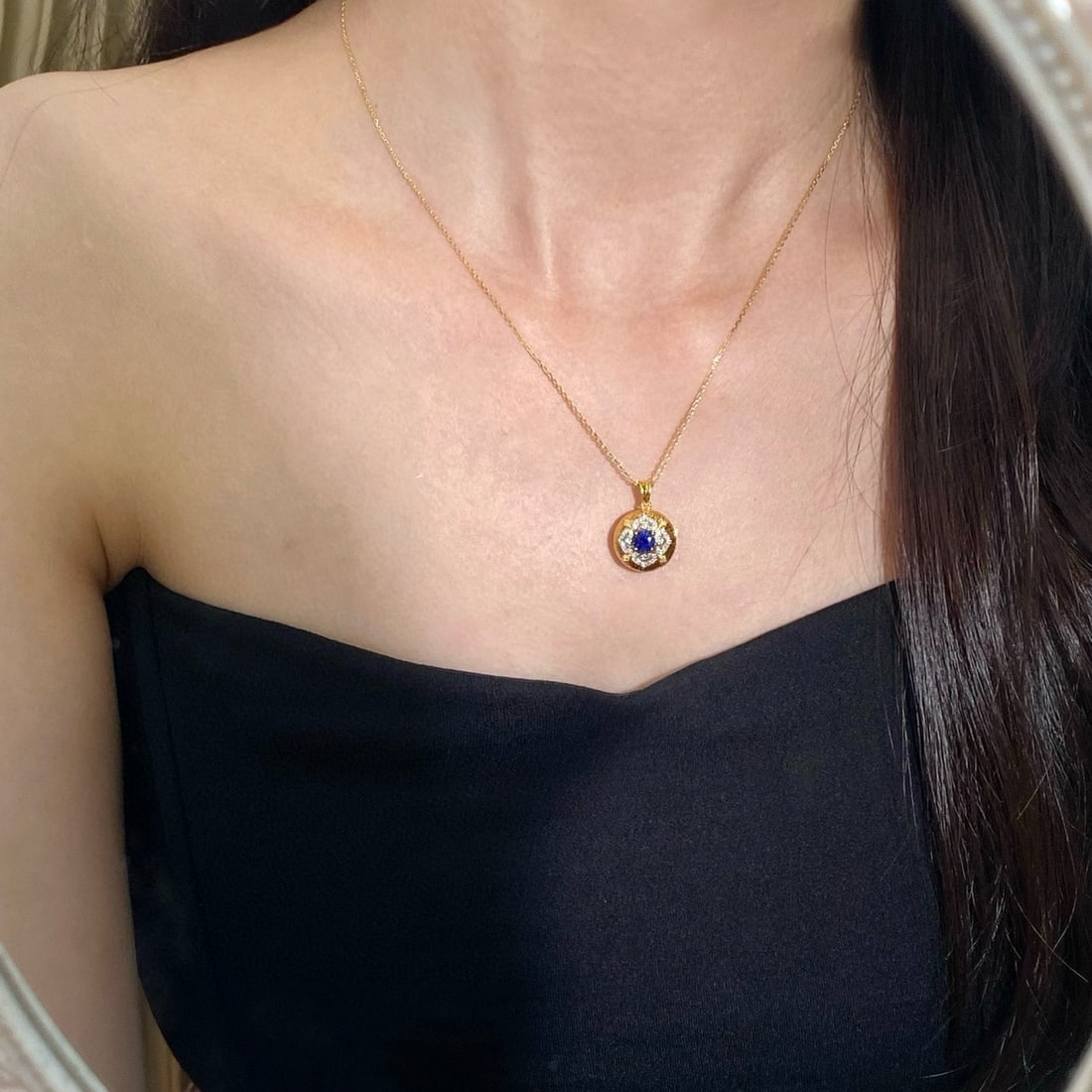 14k Gold 0.80 Ctw Natural Sapphire & Diamond Pendant( Without Chain ) - 6