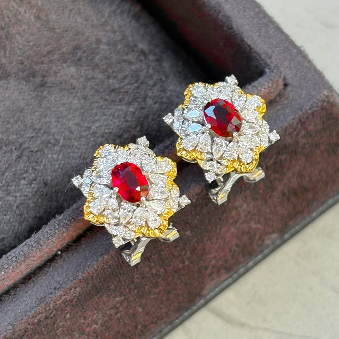 14k Gold 1.77 Ctw Natural Ruby & Diamond Earrings - 2