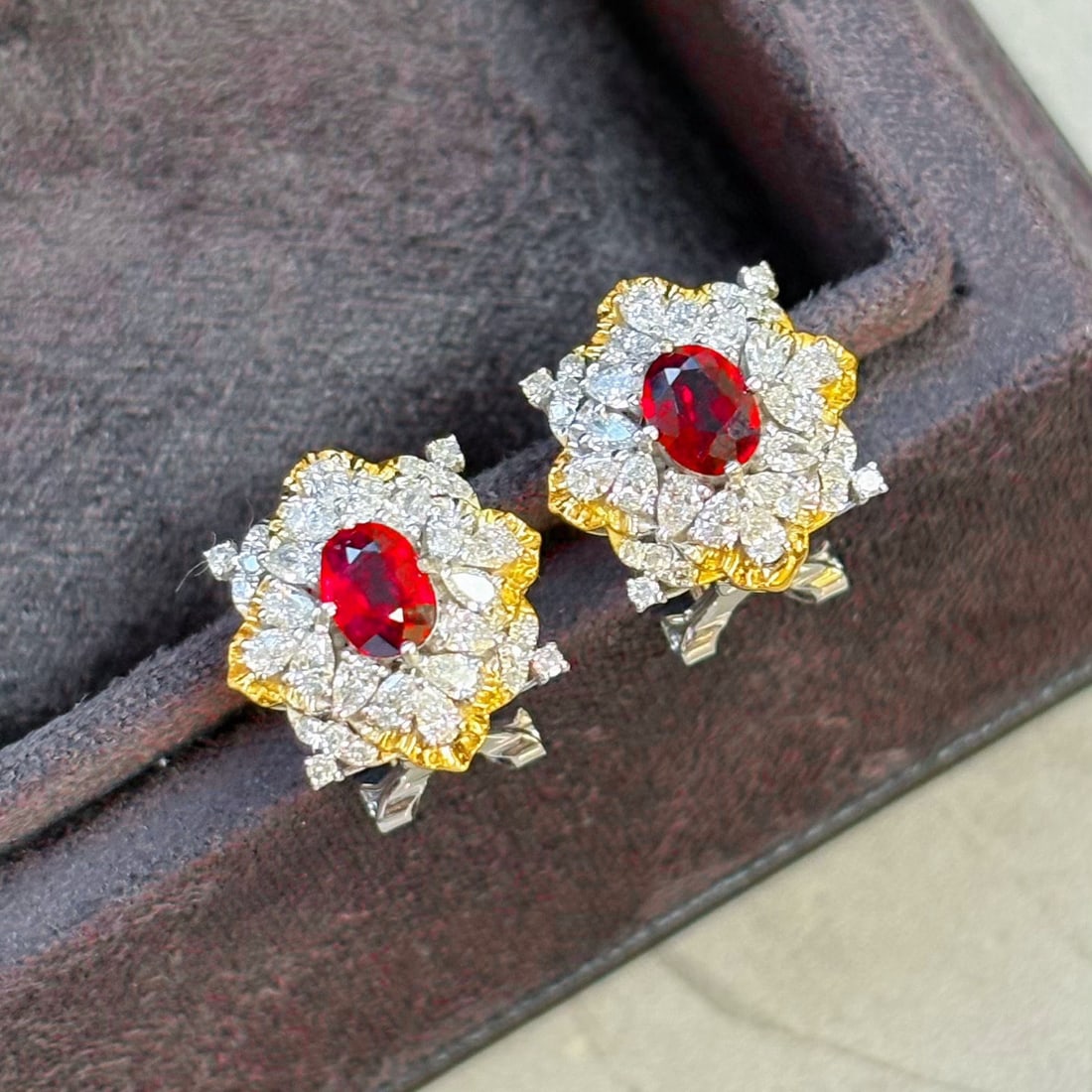 14k Gold 1.77 Ctw Natural Ruby & Diamond Earrings - 3