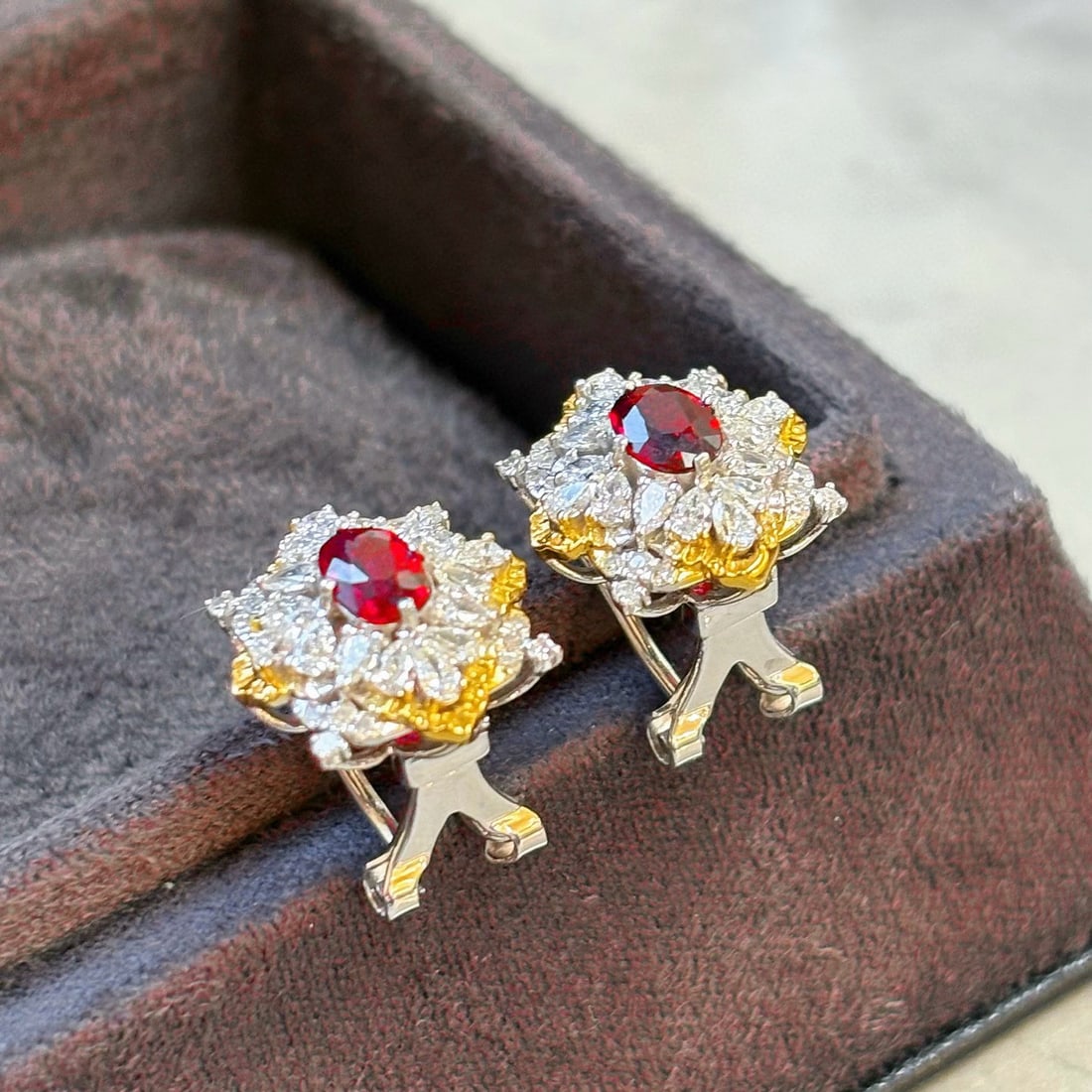 14k Gold 1.77 Ctw Natural Ruby & Diamond Earrings - 4