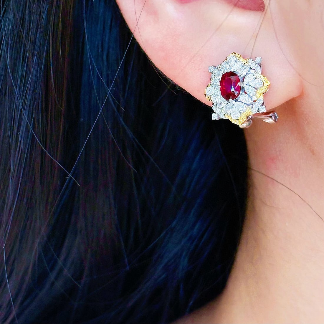 14k Gold 1.77 Ctw Natural Ruby & Diamond Earrings - 6