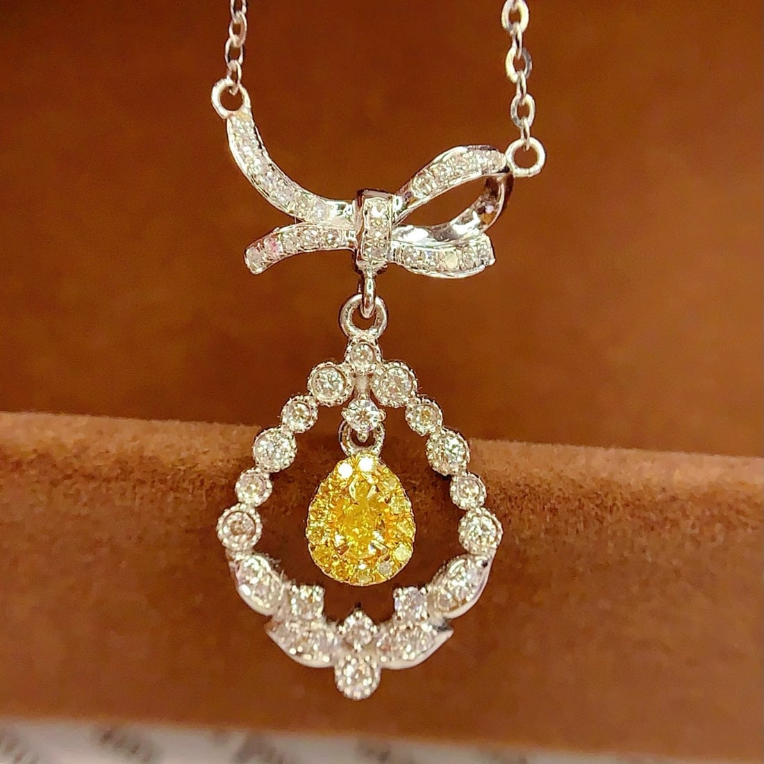 14k Gold 0.25 Ct Natural Yellow Diamond & Diamond Necklace (1 of 7)