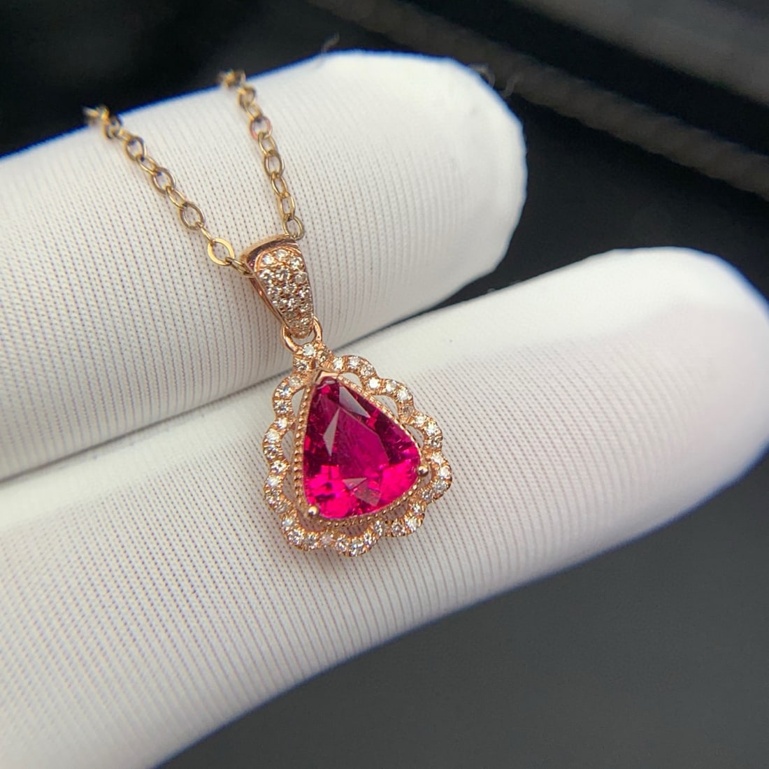 14k Gold 1.4 Ct Natural Tourmaline & Diamond Pendant( Without Chain ) - 2