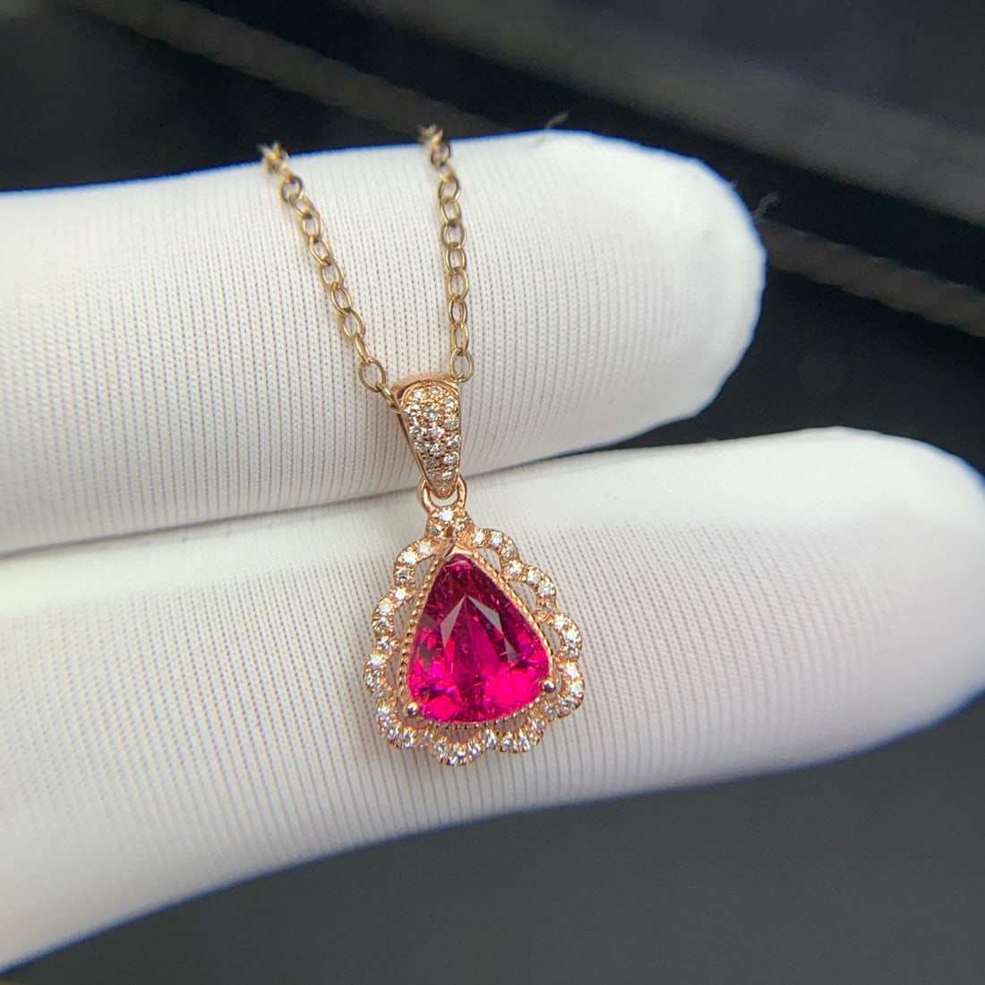 14k Gold 1.4 Ct Natural Tourmaline & Diamond Pendant( Without Chain ) - 3