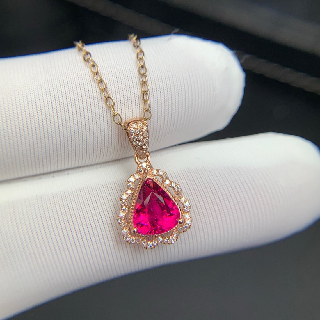14k Gold 1.4 Ct Natural Tourmaline & Diamond Pendant( Without Chain ) - 4