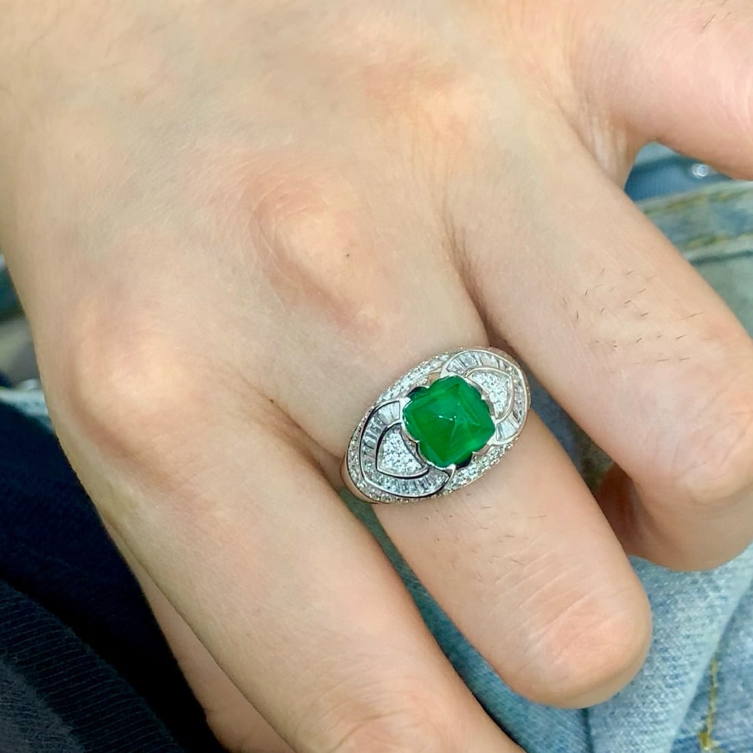 14k Gold 3.08 Ctw Vivid Green Natural Emerald & Diamond Ring - 7