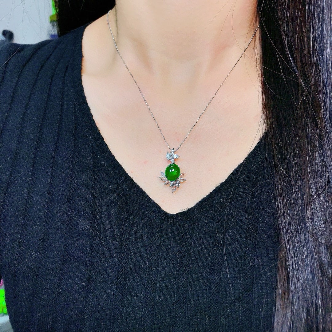14k Gold 7.11 Ctw Vivid Green Natural Emerald & Sapphire Pendant( Without Chain ) - 2