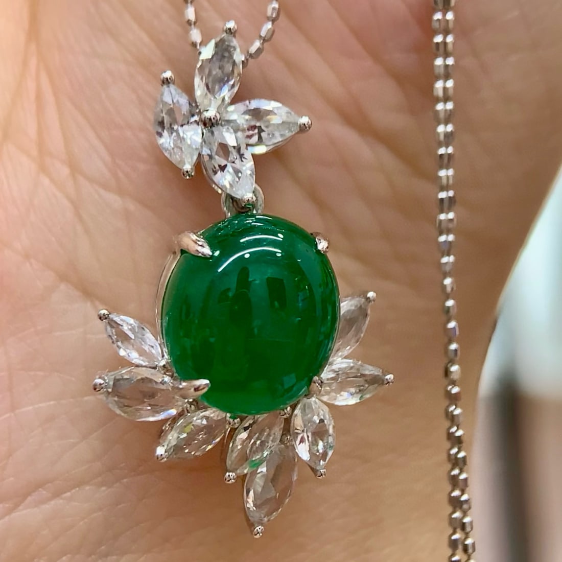 14k Gold 7.11 Ctw Vivid Green Natural Emerald & Sapphire Pendant( Without Chain ) - 4