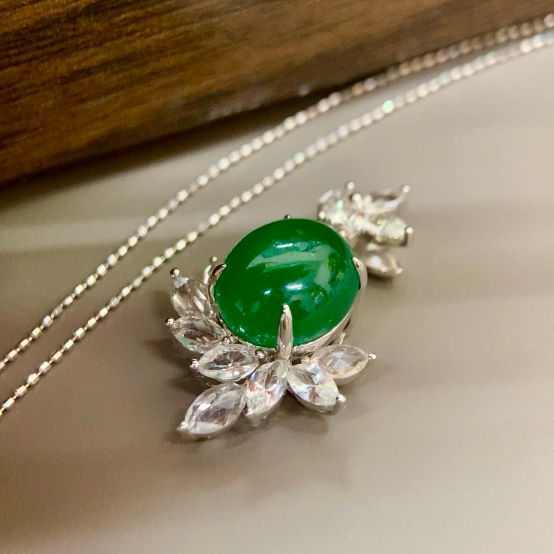 14k Gold 7.11 Ctw Vivid Green Natural Emerald & Sapphire Pendant( Without Chain ) - 7