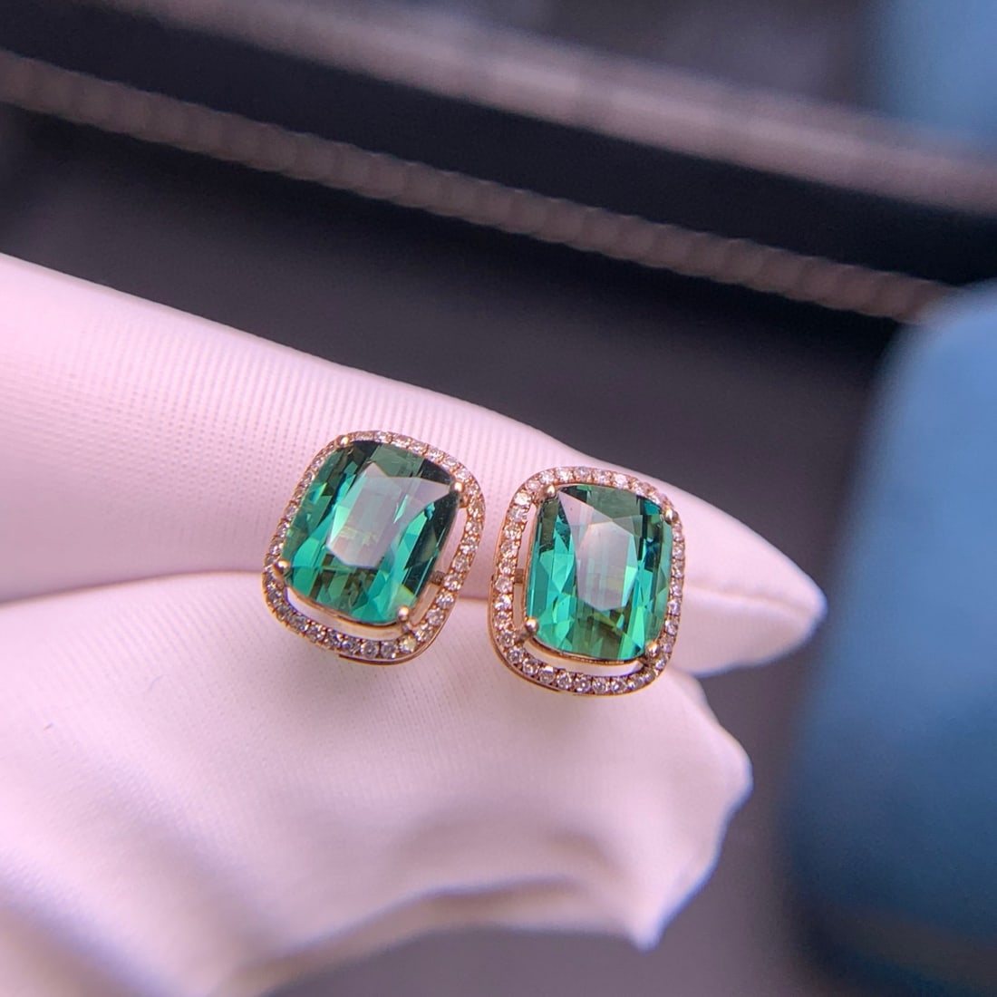 14k Gold 3.7 Ct Natural Tourmaline & Diamond Earrings - 2