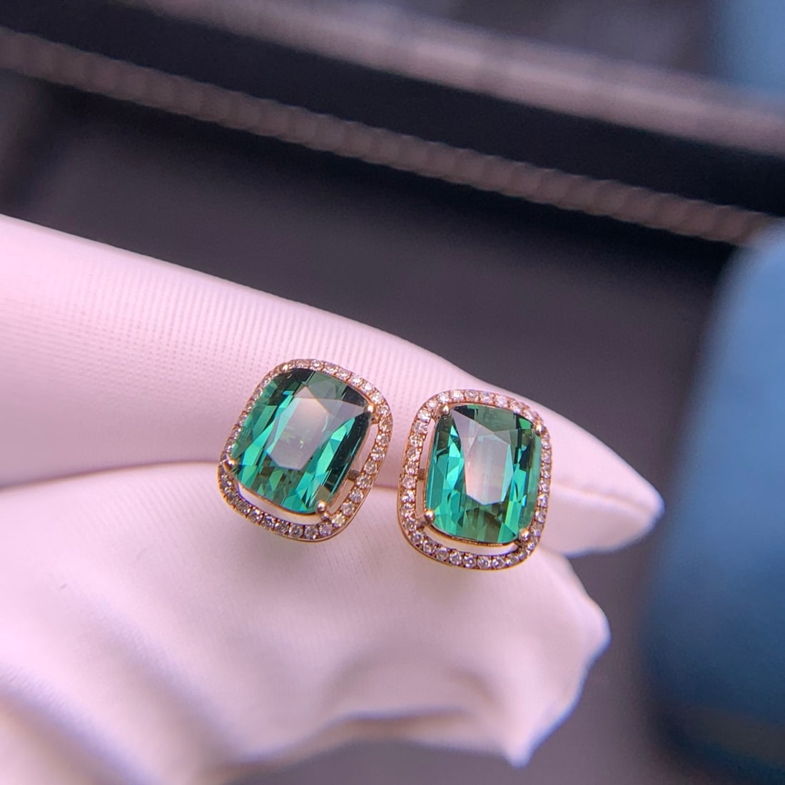 14k Gold 3.7 Ct Natural Tourmaline & Diamond Earrings - 3