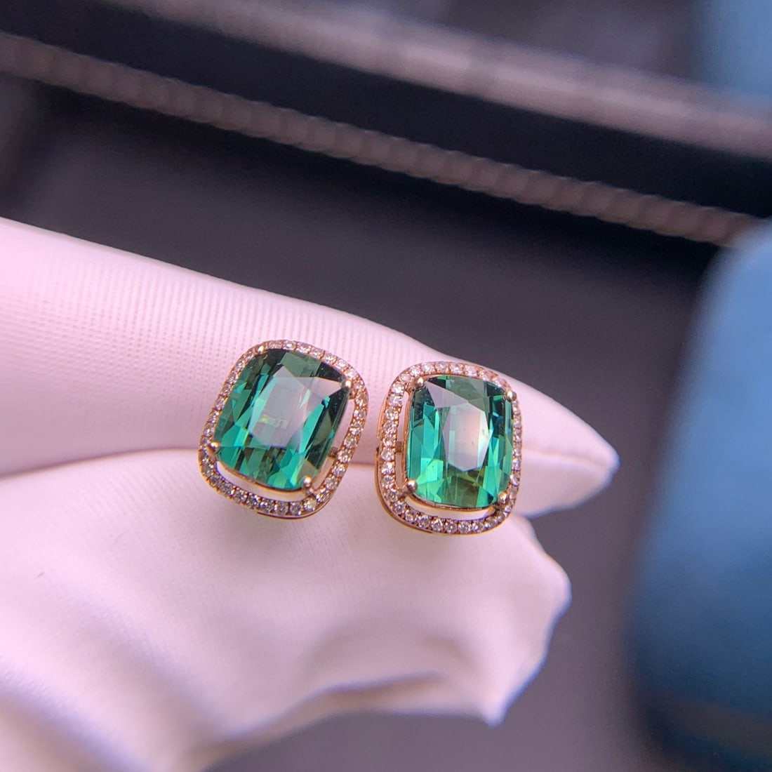 14k Gold 3.7 Ct Natural Tourmaline & Diamond Earrings - 4