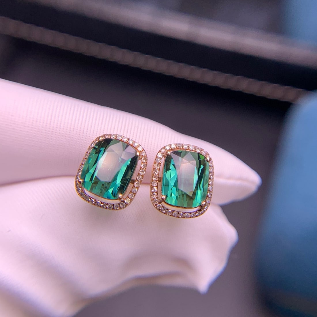 14k Gold 3.7 Ct Natural Tourmaline & Diamond Earrings - 5