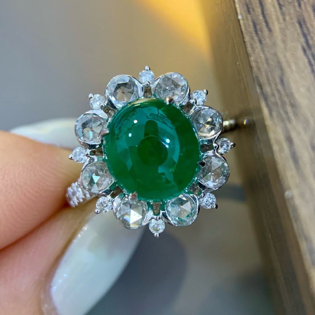 14k Gold 5.21 Ctw Vivid Green Natural Emerald & Diamond Ring - 5