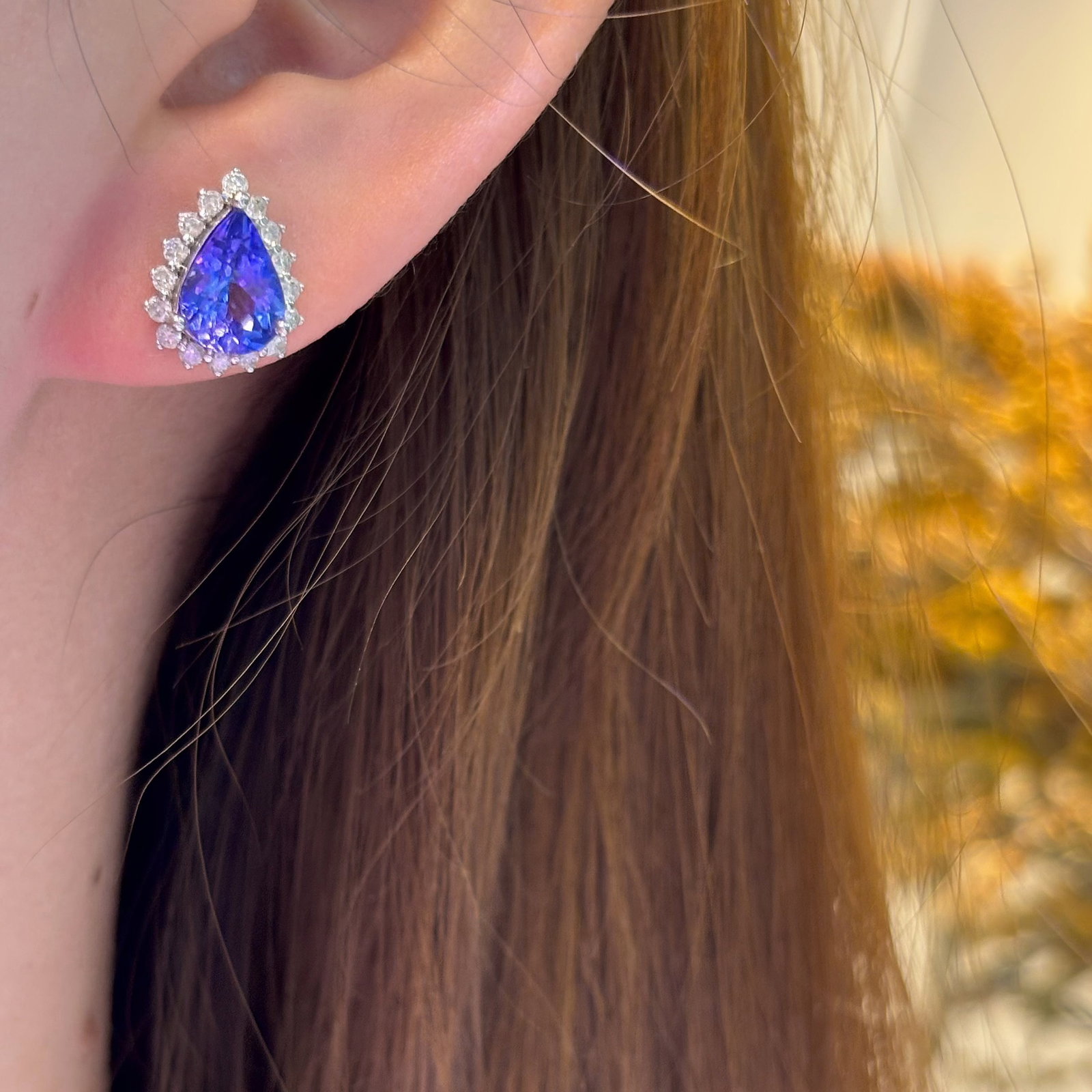 14k Gold 2 Ct Natural Tanzanite & Diamond Earrings - 2