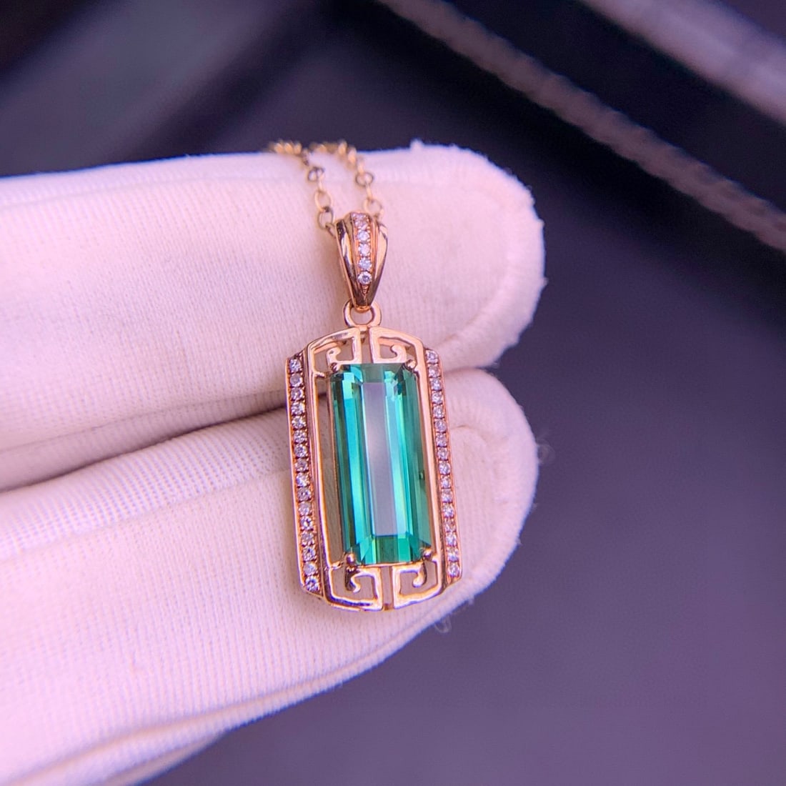 14k Gold 2.1 Ct Natural Tourmaline & Diamond Pendant( Without Chain ) - 2