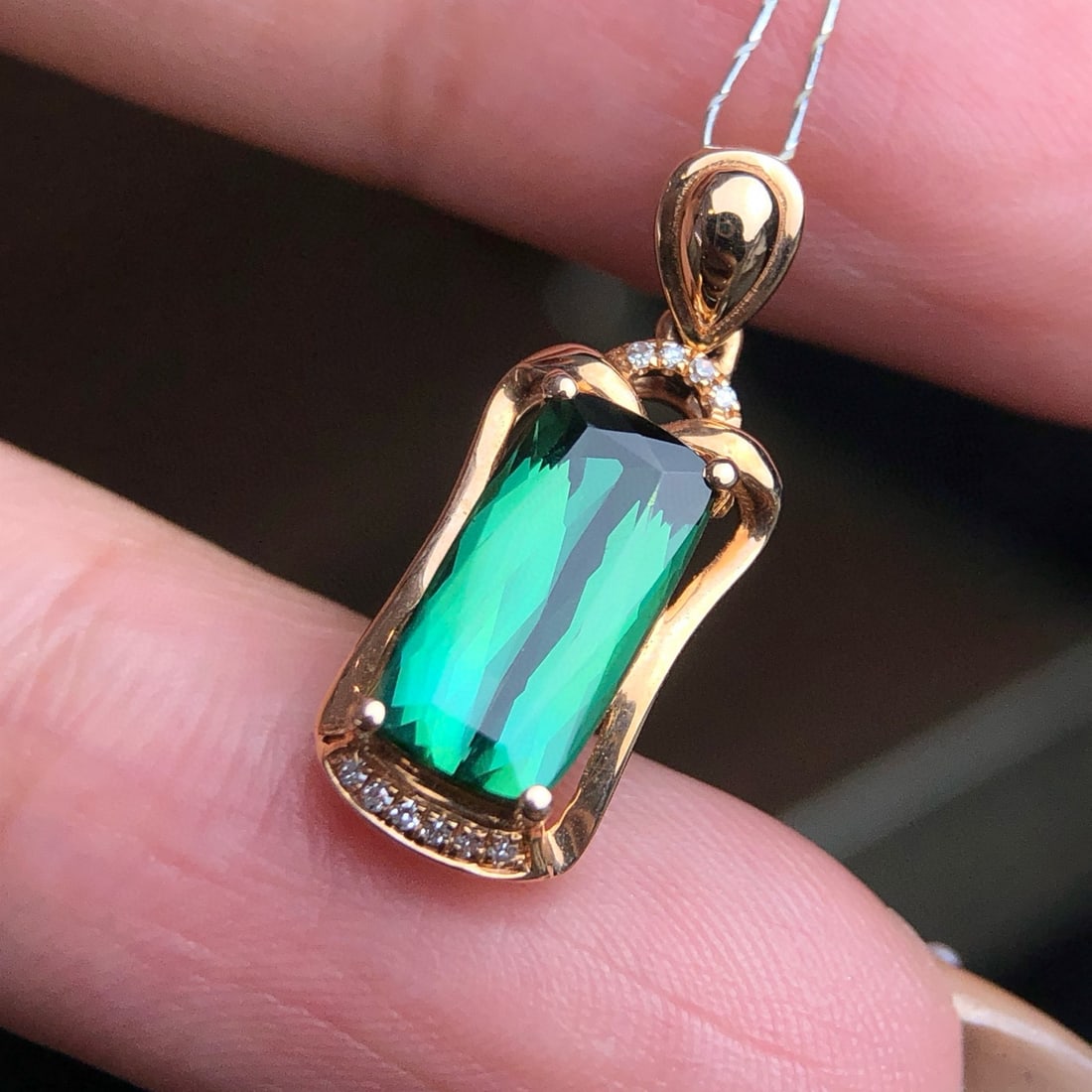 14k Gold 1.80 Ct Natural Tourmaline & Diamond Pendant( Without Chain ) - 2
