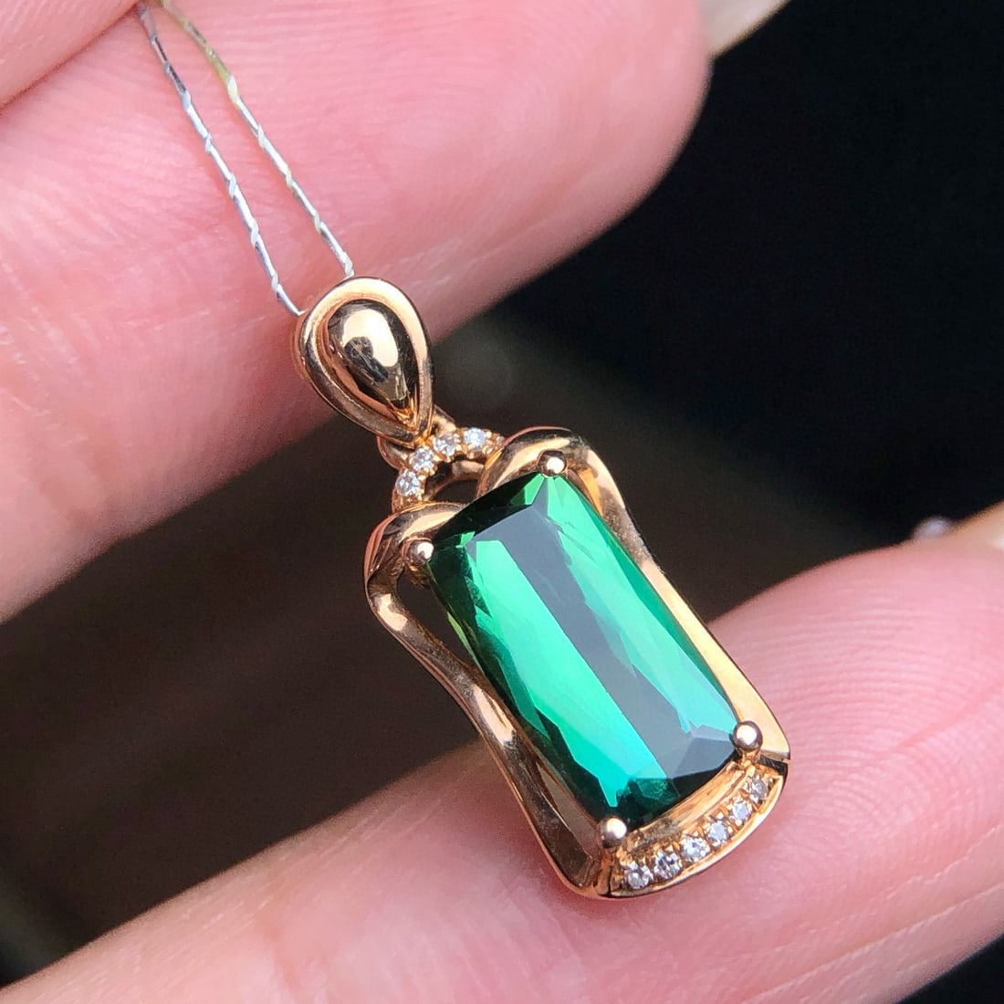 14k Gold 1.80 Ct Natural Tourmaline & Diamond Pendant( Without Chain ) - 3