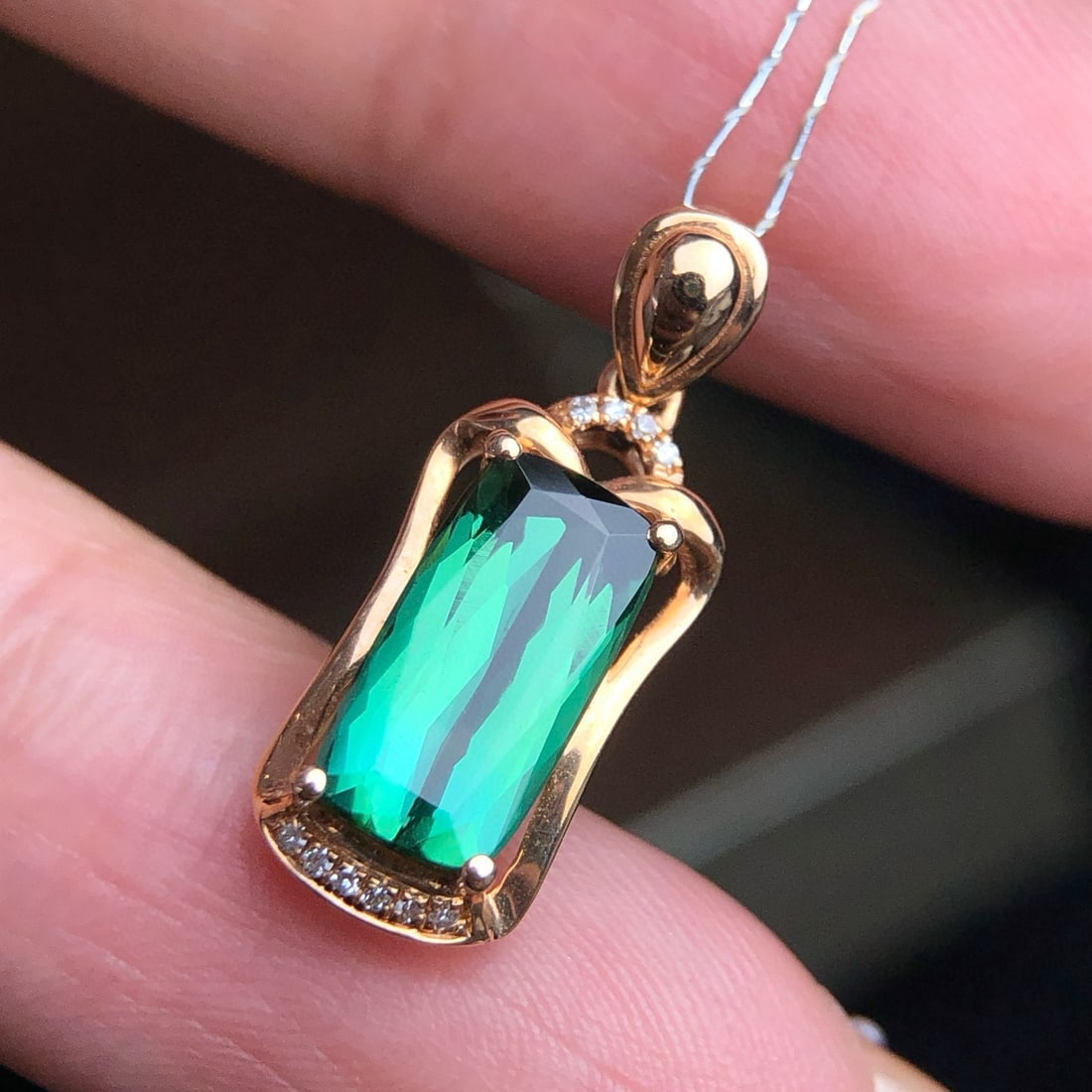 14k Gold 1.80 Ct Natural Tourmaline & Diamond Pendant( Without Chain ) - 4