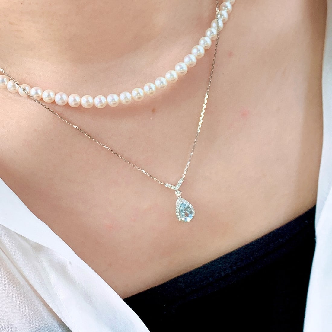 14k Gold 1.02 Ctw Natural Aquamarine & Diamond Necklace - 3