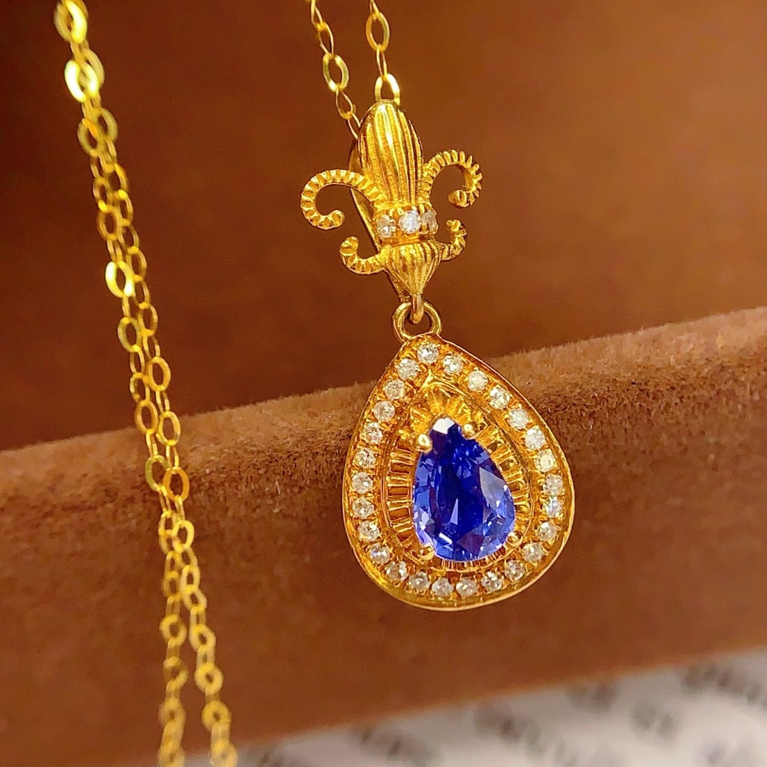 14k Gold 0.7 Ct Natural Sapphire & Diamond Necklace - 3
