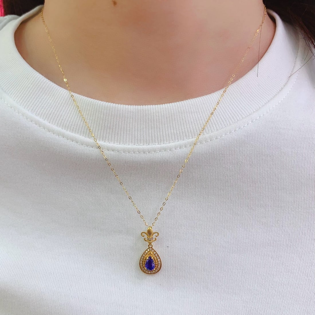 14k Gold 0.7 Ct Natural Sapphire & Diamond Necklace - 6