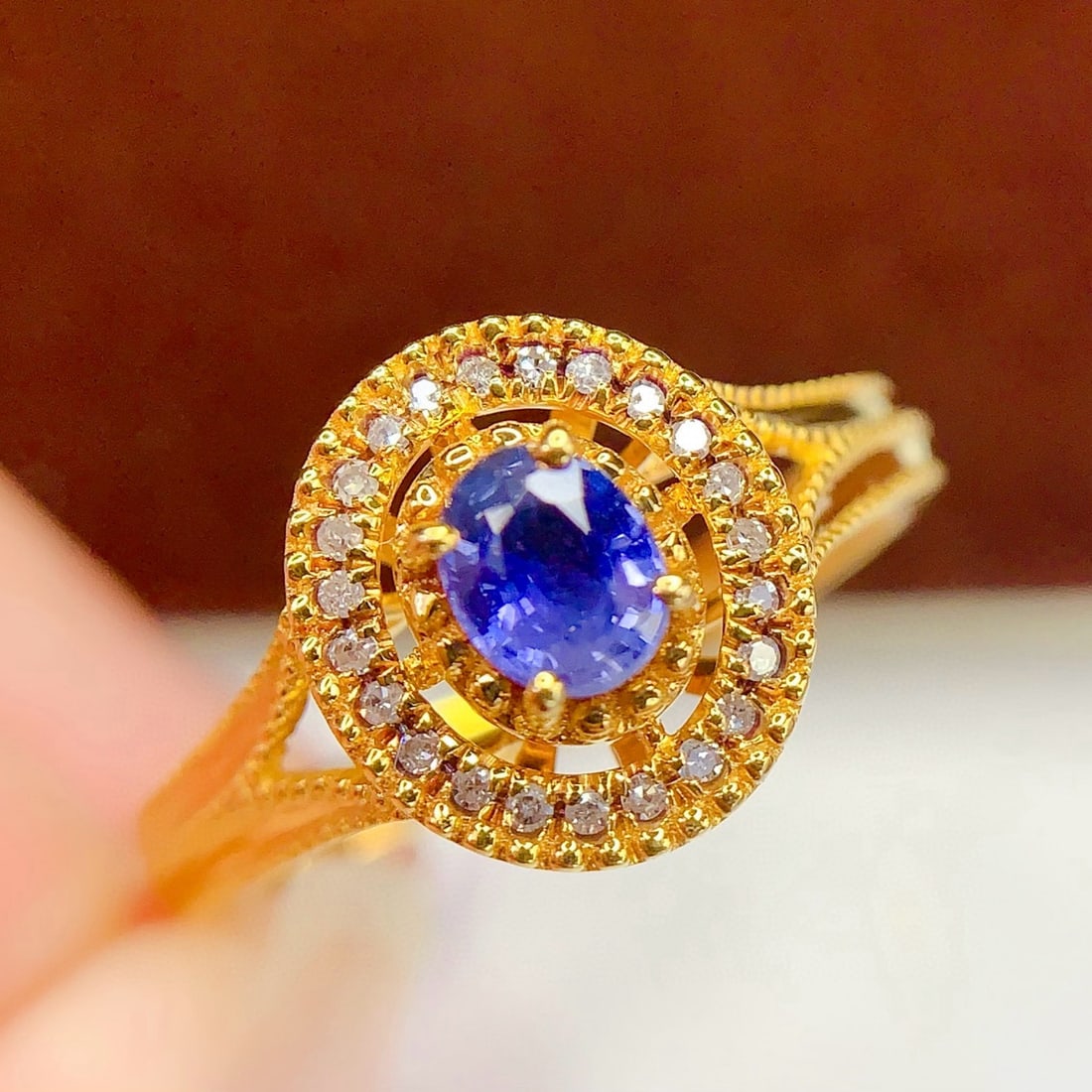 14k Gold 0.4 Ct Natural Sapphire & Diamond Ring - 2