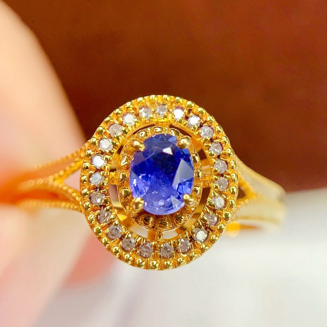 14k Gold 0.4 Ct Natural Sapphire & Diamond Ring - 3